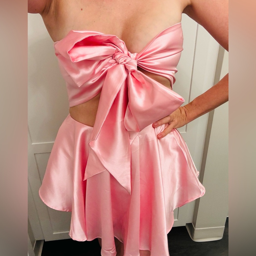 Two piece satin tie top and skort skirt barbie pink